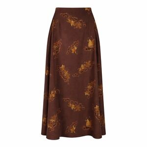 Vintage 90s Harvé Benard Equestrian Midi Skirt Brown Polo Horse Print Size 10
